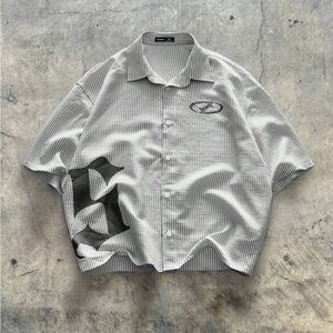 MANFINITY Striped Button Up Short Sleeve Shirt Size S